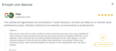 Aperçu de l'interface OPRA IA : génération automatique d'une réponse à un avis Google