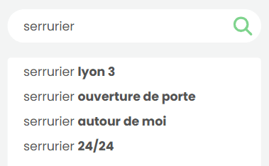 Aperçu d'une recherche locale : serrurier Lyon 3, ouverture de porte, autour de moi, 24/24